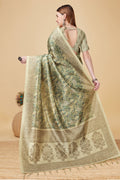 Olive Green Silk Saree With Blouse Piece