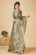 Olive Green Silk Saree With Blouse Piece