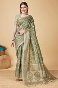 Olive Green Silk Saree With Blouse Piece