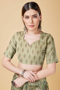 Olive Green Silk Saree With Blouse Piece