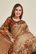 Rust Brown Silk Saree With Blouse Piece