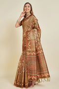 Rust Brown Silk Saree With Blouse Piece