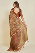 Rust Brown Silk Saree With Blouse Piece