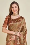 Rust Brown Silk Saree With Blouse Piece