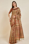 Rust Brown Silk Saree With Blouse Piece