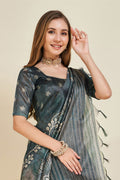 Navy Blue Silk Saree With Blouse Piece