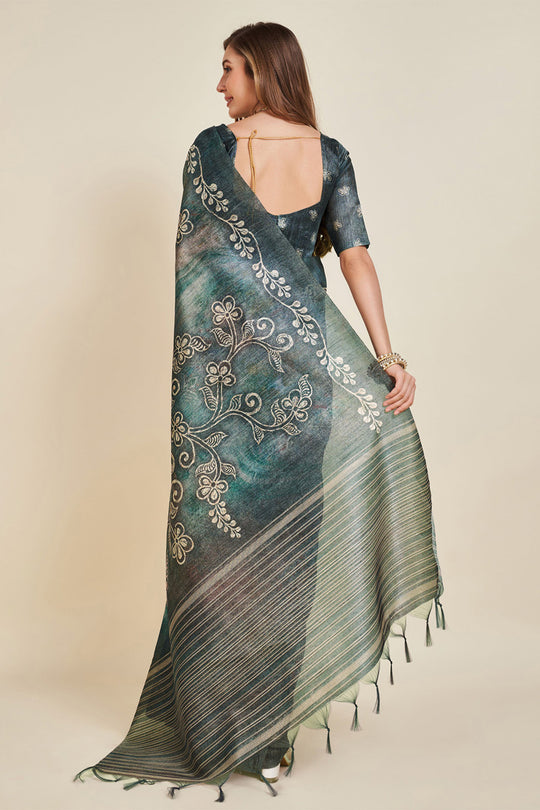 Navy Blue Silk Saree With Blouse Piece
