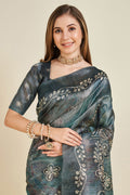 Navy Blue Silk Saree With Blouse Piece