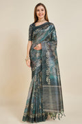 Navy Blue Silk Saree With Blouse Piece