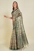 Olive Green Silk Saree With Blouse Piece