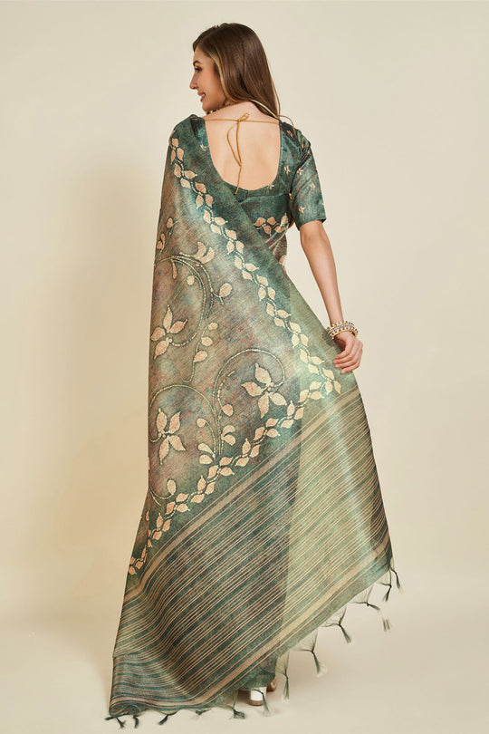 Olive Green Silk Saree With Blouse Piece