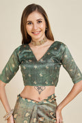 Olive Green Silk Saree With Blouse Piece