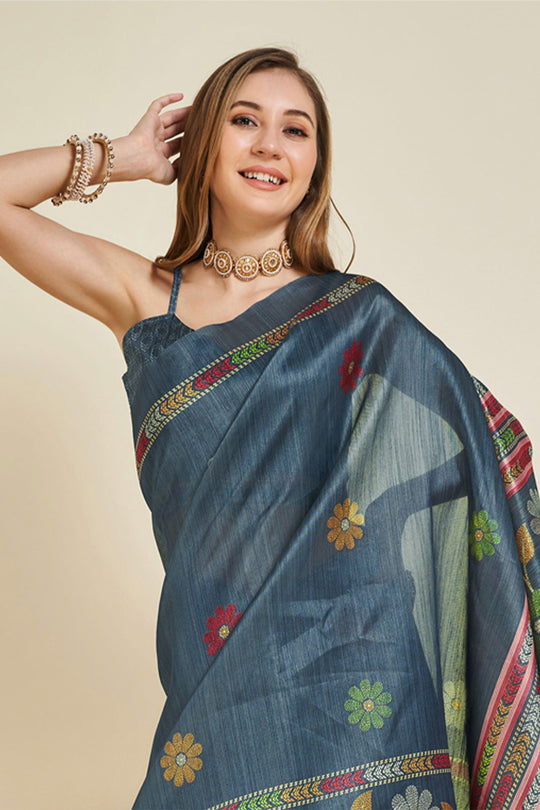 Sea Green Silk Saree With Blouse Piece