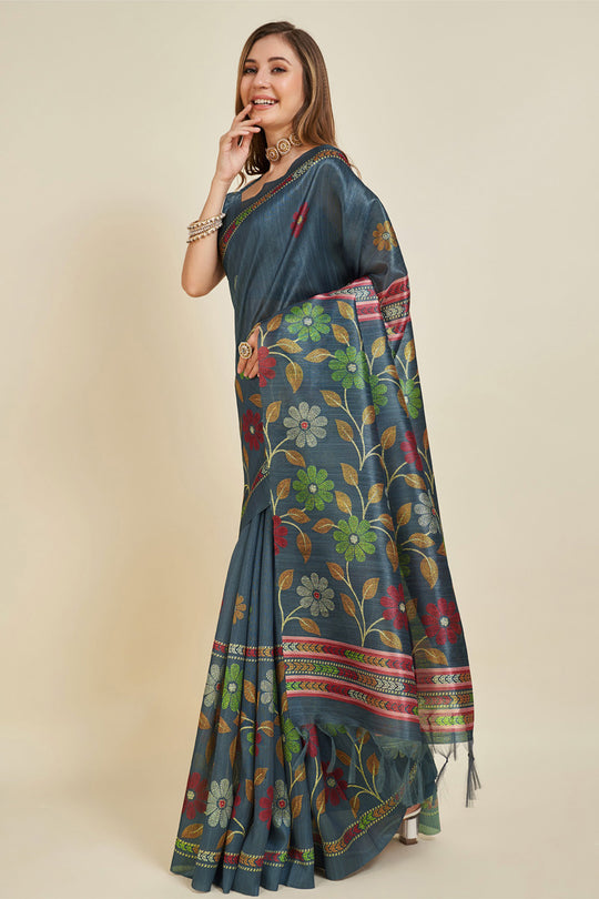 Sea Green Silk Saree With Blouse Piece