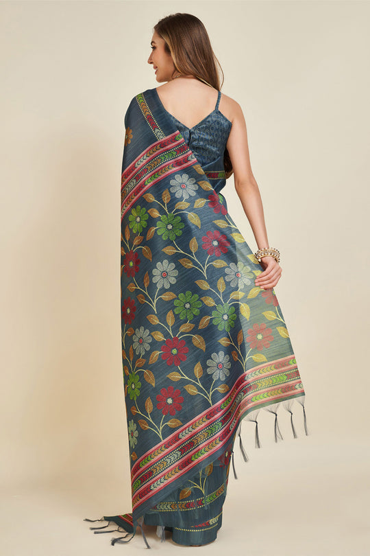 Sea Green Silk Saree With Blouse Piece