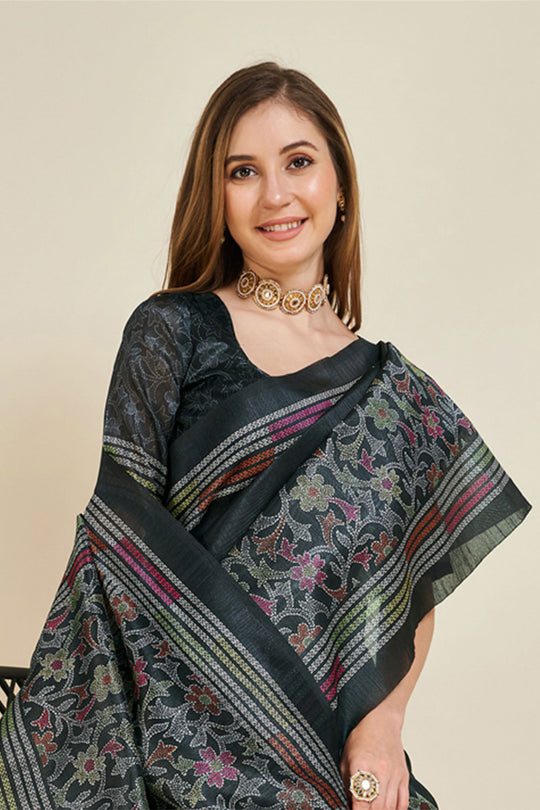 Black Silk Saree With Blouse Piece