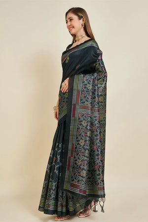 Black Silk Saree With Blouse Piece