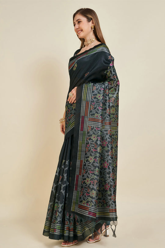 Black Silk Saree With Blouse Piece