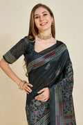 Black Silk Saree With Blouse Piece