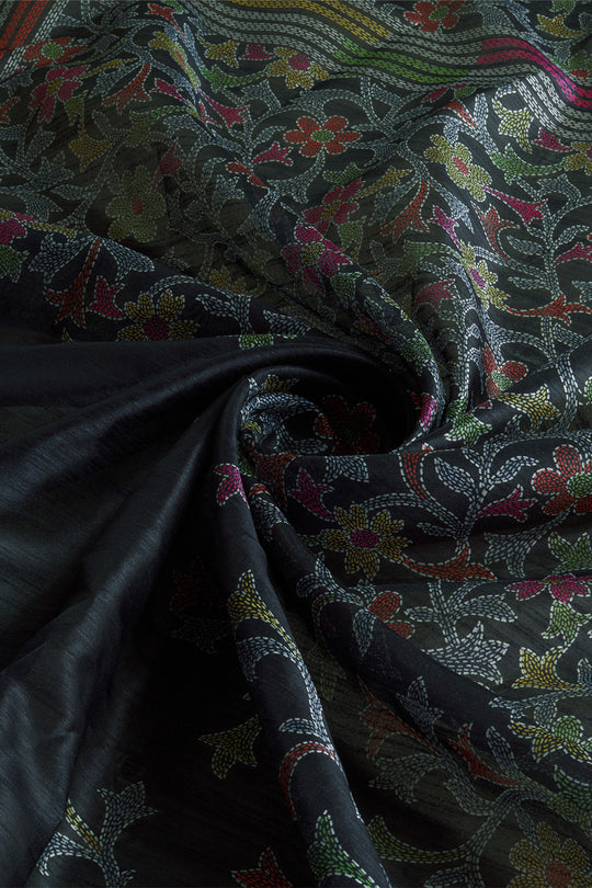 Black Silk Saree With Blouse Piece