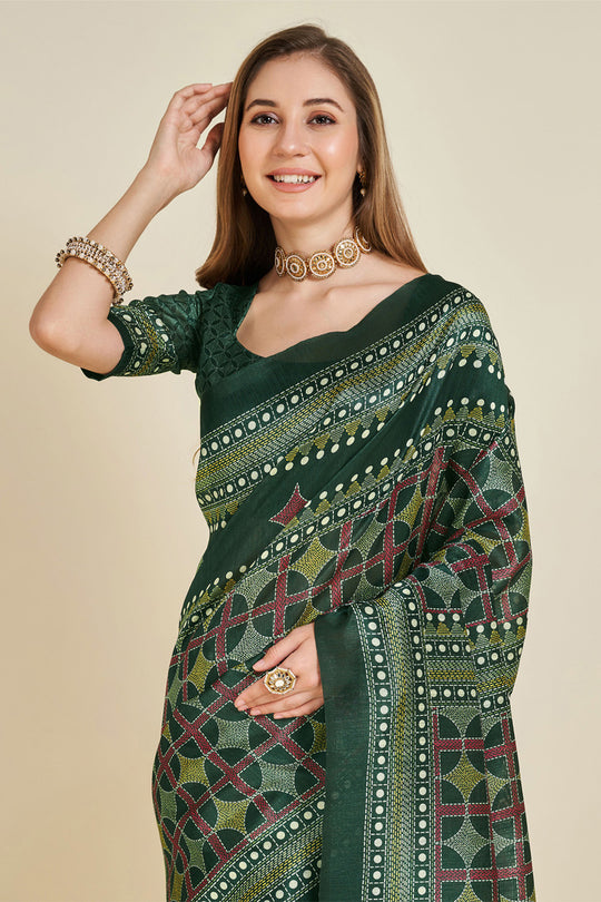 Green Silk Saree With Blouse Piece