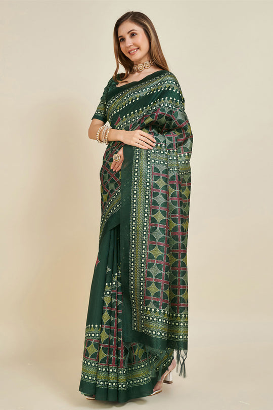 Green Silk Saree With Blouse Piece