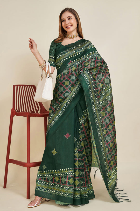 Green Silk Saree With Blouse Piece