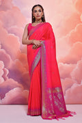 Pink Silk Blend Saree With Blouse Piece