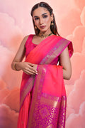 Pink Silk Blend Saree With Blouse Piece