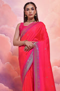 Pink Silk Blend Saree With Blouse Piece