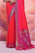 Pink Silk Blend Saree With Blouse Piece