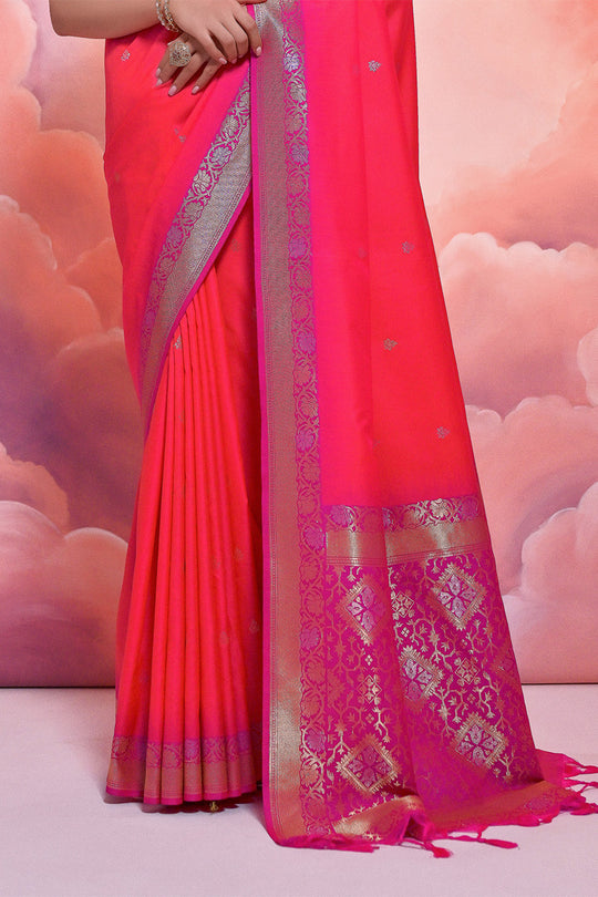 Pink Silk Blend Saree With Blouse Piece