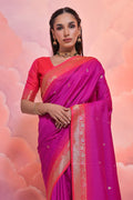 Purple Silk Blend Saree With Blouse Piece