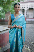 Teal Silk Blend Saree With Blouse Piece