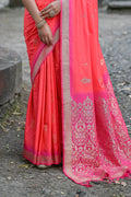 Pink Silk Blend Saree With Blouse Piece