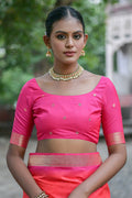 Pink Silk Blend Saree With Blouse Piece
