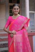 Pink Silk Blend Saree With Blouse Piece