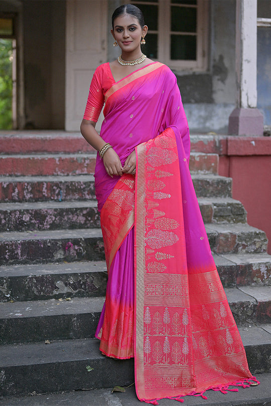 Purple Silk Blend Saree With Blouse Piece