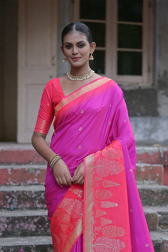 Purple Silk Blend Saree With Blouse Piece