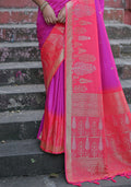 Purple Silk Blend Saree With Blouse Piece