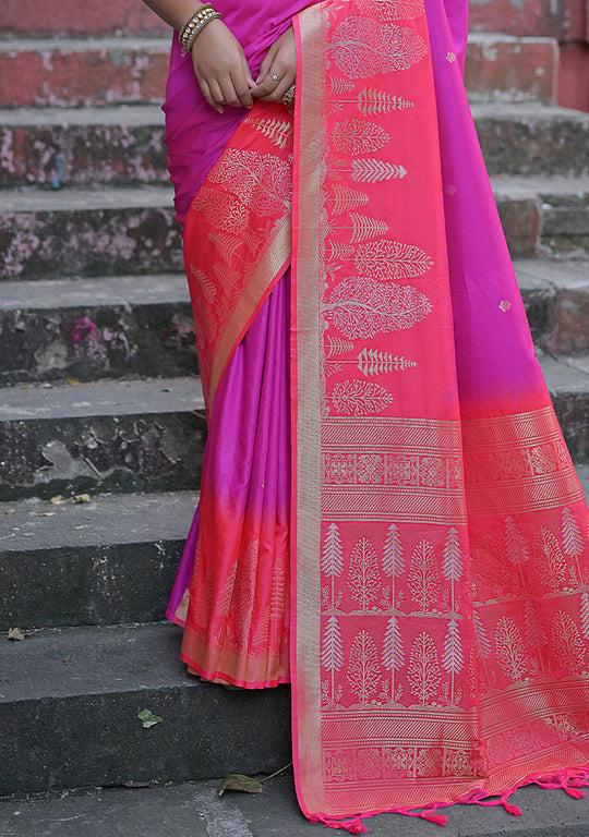 Purple Silk Blend Saree With Blouse Piece