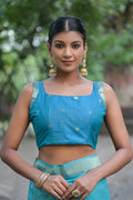 Teal Silk Blend Saree With Blouse Piece