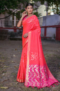 Pink Silk Blend Saree With Blouse Piece