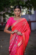 Pink Silk Blend Saree With Blouse Piece