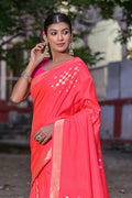 Pink Silk Blend Saree With Blouse Piece