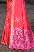 Pink Silk Blend Saree With Blouse Piece