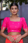 Pink Silk Blend Saree With Blouse Piece