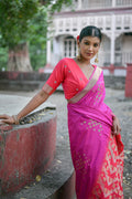 Purple Silk Blend Saree With Blouse Piece