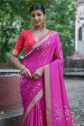 Purple Silk Blend Saree With Blouse Piece