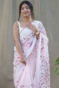 Baby Pink Organza Saree